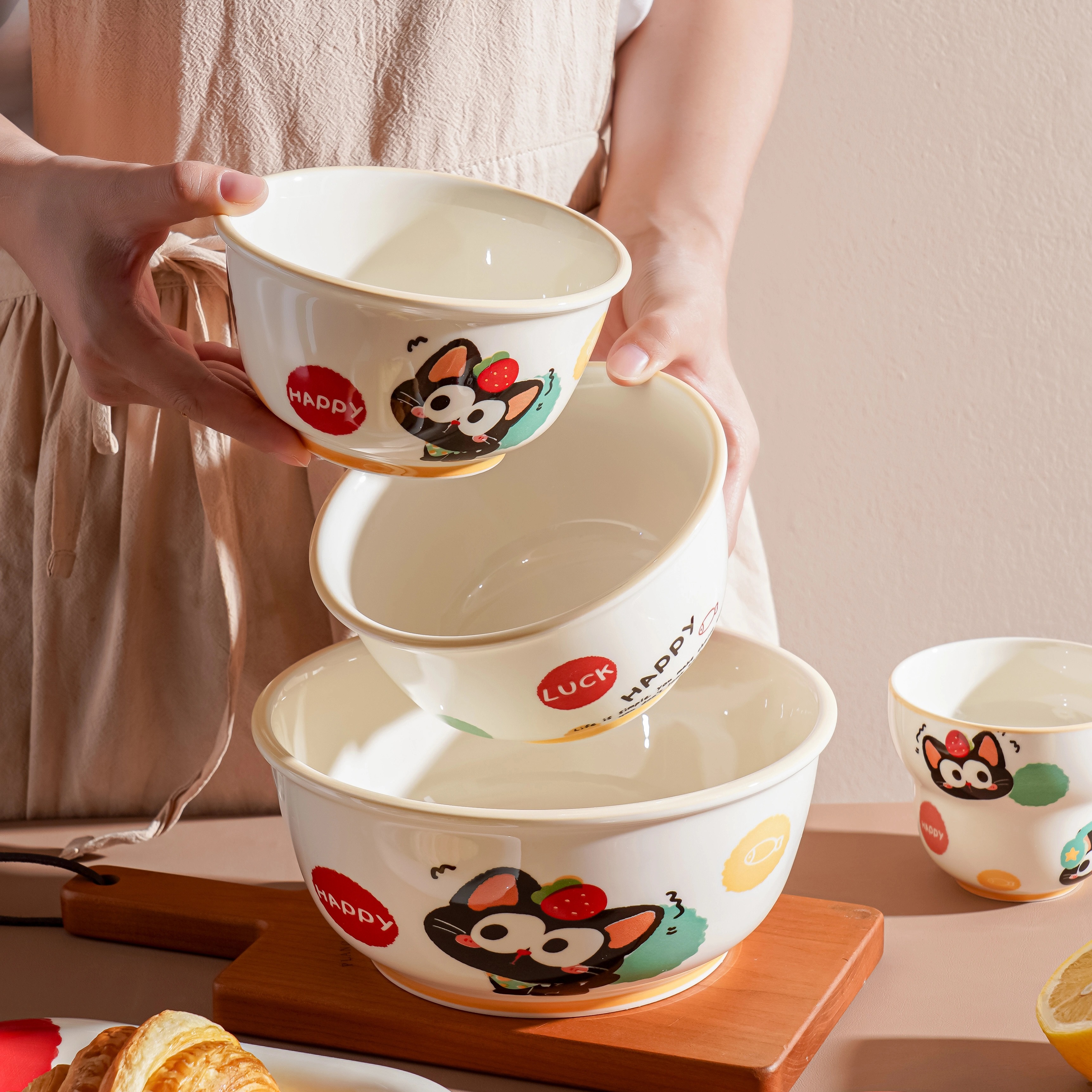 喵了个喵釉下彩陶瓷碗菜盘子家用餐具可爱卡通饭碗2025新款高颜值