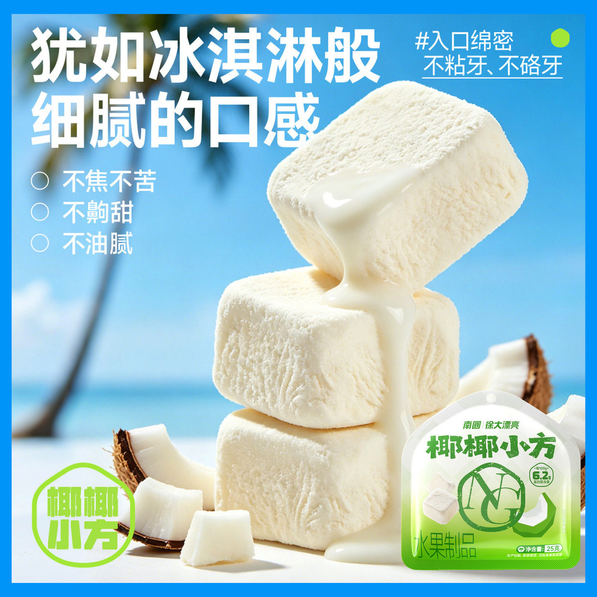 南国椰椰小方25克冻干椰奶椰子块椰香水果休闲零食海南特产三亚
