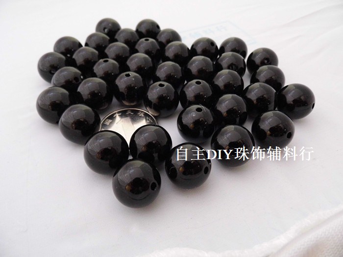黑色3 4-40MM抛光圆黑珠 ABS仿珍珠 磨光珠饰品等辅料 手缝散珠子