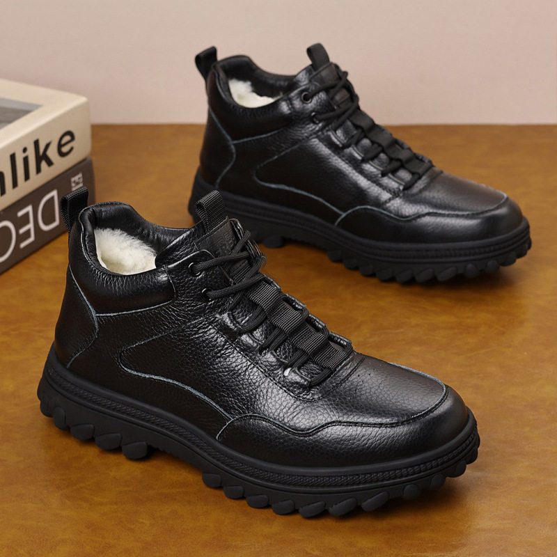 头层牛皮冬季羊毛男式棉鞋真皮加绒保暖休闲男款男鞋加厚大码靴子,流行男鞋,棉鞋,淘宝优惠券,粉丝福利购,淘宝优惠卷