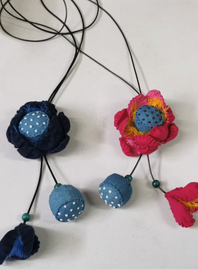 2021新品纯手工布艺民族风百搭配饰长款毛衣链花朵时尚项链可挂件