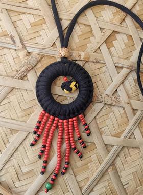 云南民族风24新款手工编织布艺花朵串珠铃铛女项链毛衣链复古流苏