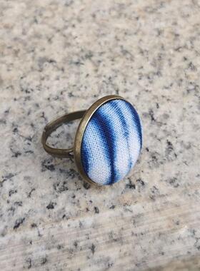 24年文创蓝染布艺可调节戒指
