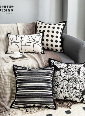 轻奢极简现代黑白色法式田园美式飘窗靠垫沙发抱枕民宿酒店样板间