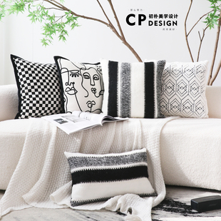 高级意式 极简现代黑白几何风轻奢沙发抱枕飘窗靠垫民宿样板间酒店