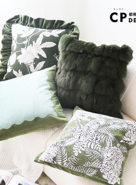 高级感轻奢复古绿色美式法式中式田园沙发抱枕飘窗靠垫民宿样板间