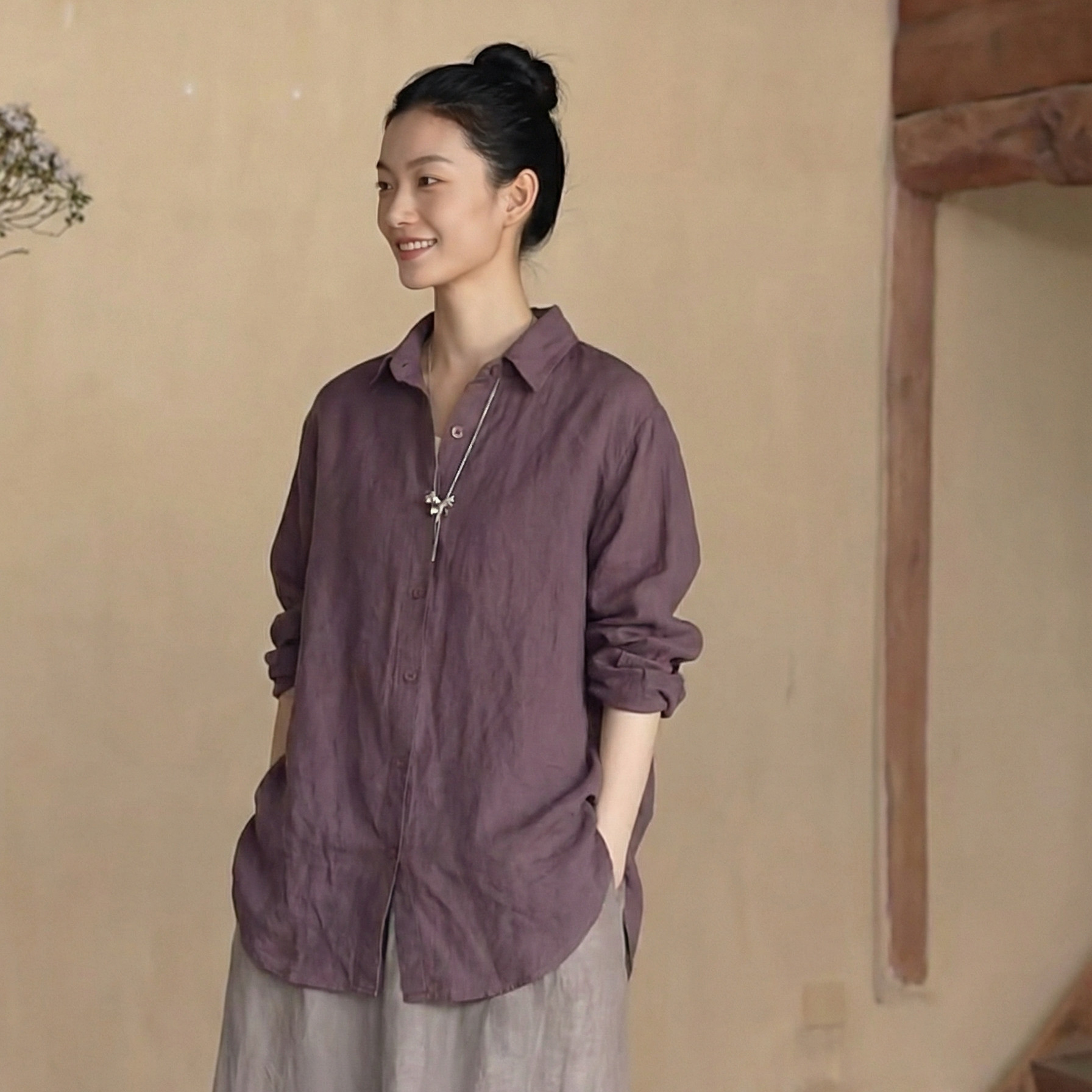 REHAI 朝夕-2407【筋骨汉麻】极简法式复古汉麻衬衫防晒衣