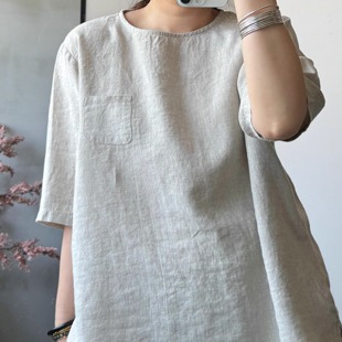 简约高支高密基础汉麻短袖 REHAI 100敦实汉麻 2514 T恤 凝烟