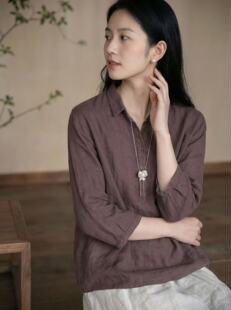 100汉麻 2551 挽云 浪漫夏日七分袖 小衫 敦实料蚕型设计款 REHAI