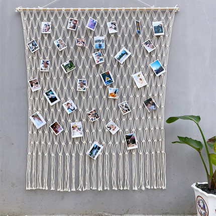 北欧风手工大号照片墙麻绳夹子明信片装饰墙编织挂毯个性房间布置