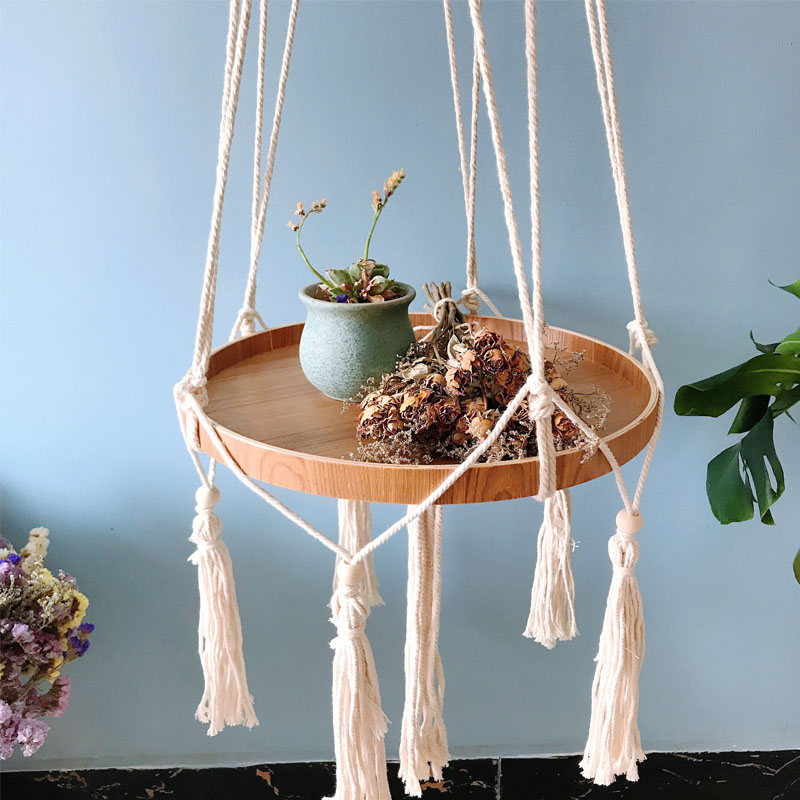 ins风手工编织边桌民宿飘窗花架