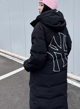 MLB黑色长款羽绒服专柜男女装秋冬新款纽约洋基队连帽款3ADJB1646