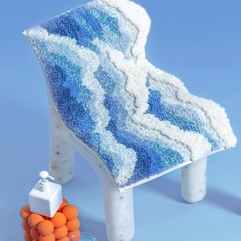 海浪地毯卧室床边毯异形蓝色