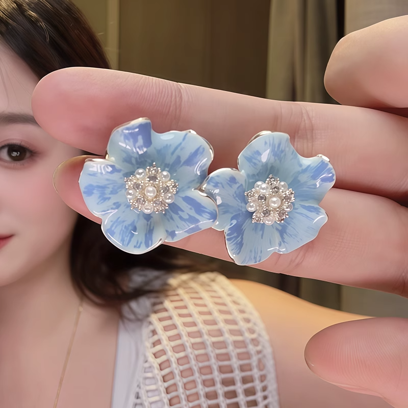 奥特莱斯折扣店撤柜轻奢超仙蓝色花朵珍珠锆石耳钉outlets女配饰,金属材料及制品,金属结构件,淘宝优惠券,粉丝福利购,淘宝优惠卷