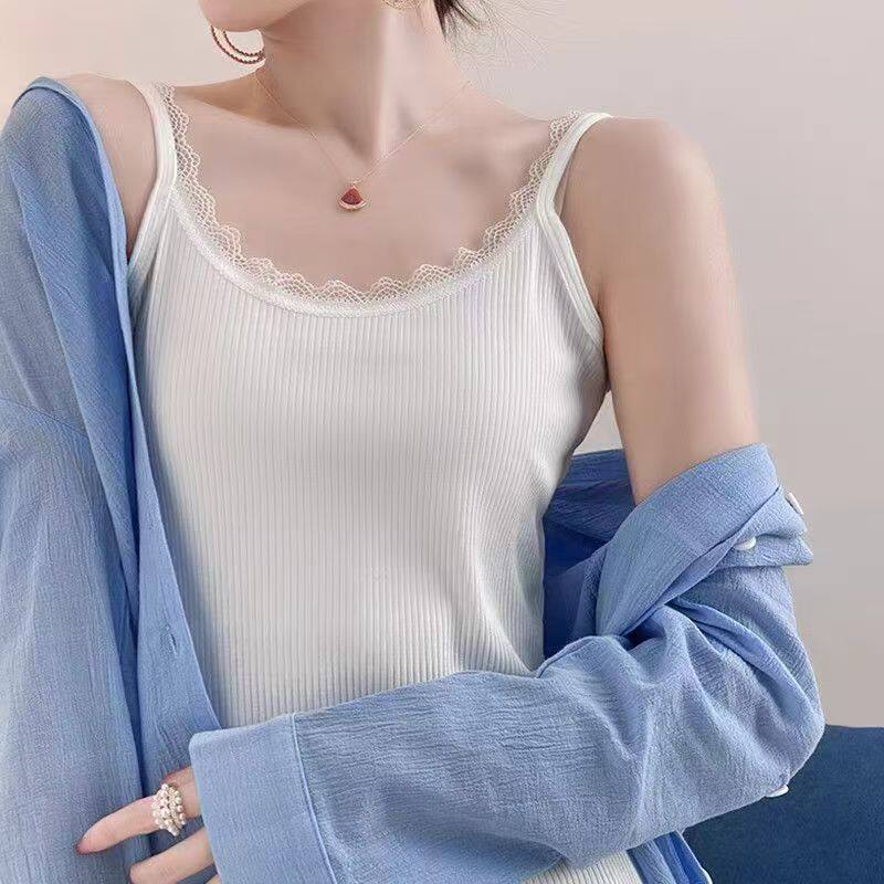 新款蕾丝花边吊带背心女内搭夏修身上衣性感无袖T恤显瘦打底潮