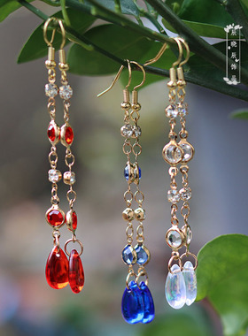 cxc23红色原创琉璃复古风汉服耳饰秀禾流苏宫廷气质百搭动漫闪耀