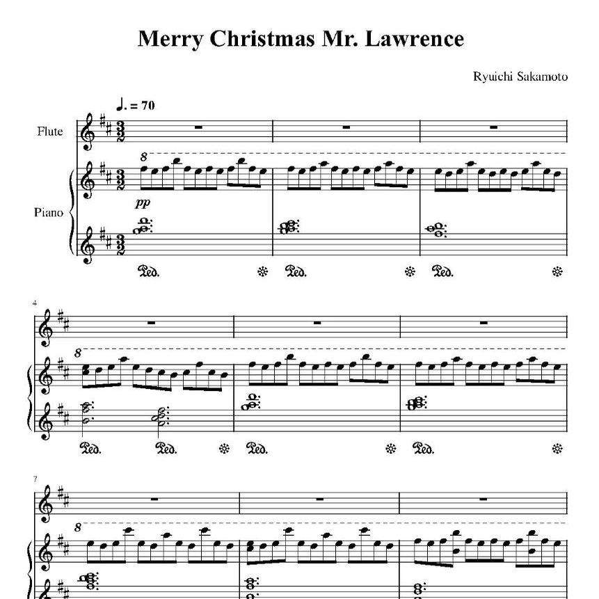 长笛乐谱 圣诞快乐，劳伦斯Merry Christmas Mr. Lawrence