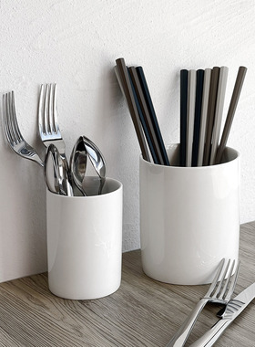 onuk同款纯白色陶瓷筷筒厨具架筷子桶刀叉勺餐具直身收纳桶极简风