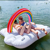浮台成人彩虹PVC充气浮排游泳漂浮床垫水上充气用品现货