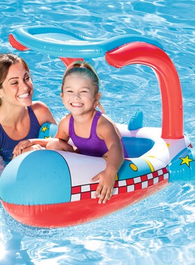 Bestway34100加厚游泳圈艇飞机遮阳棚儿童船座圈婴幼儿宝宝2-6岁
