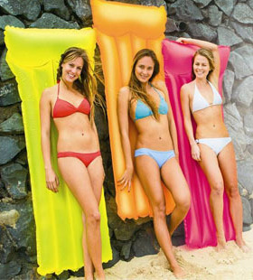 INTEX59717荧光水上充气游泳浮排浮床彩色透明成人玩具具海上漂浮