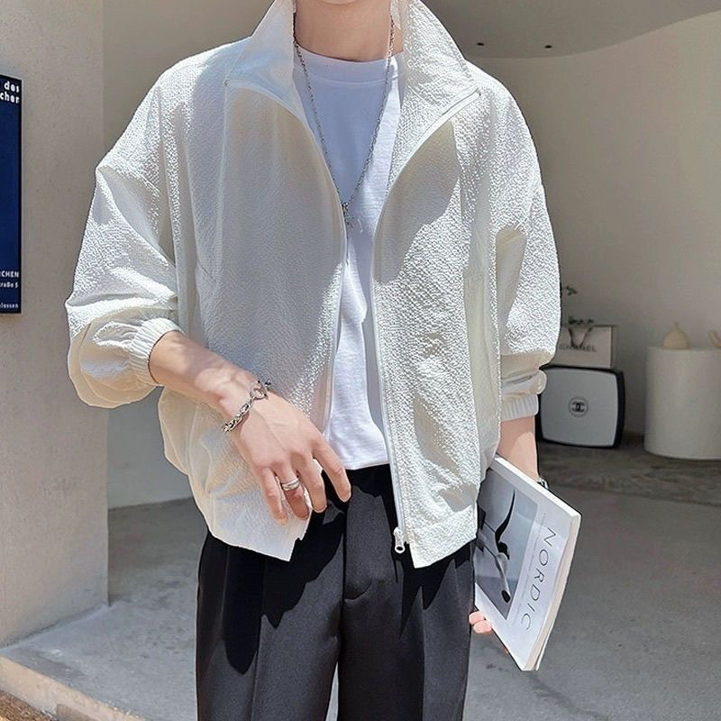 男士新款防晒夹克立领外套夏季薄款透气白色休闲雅痞高级男装