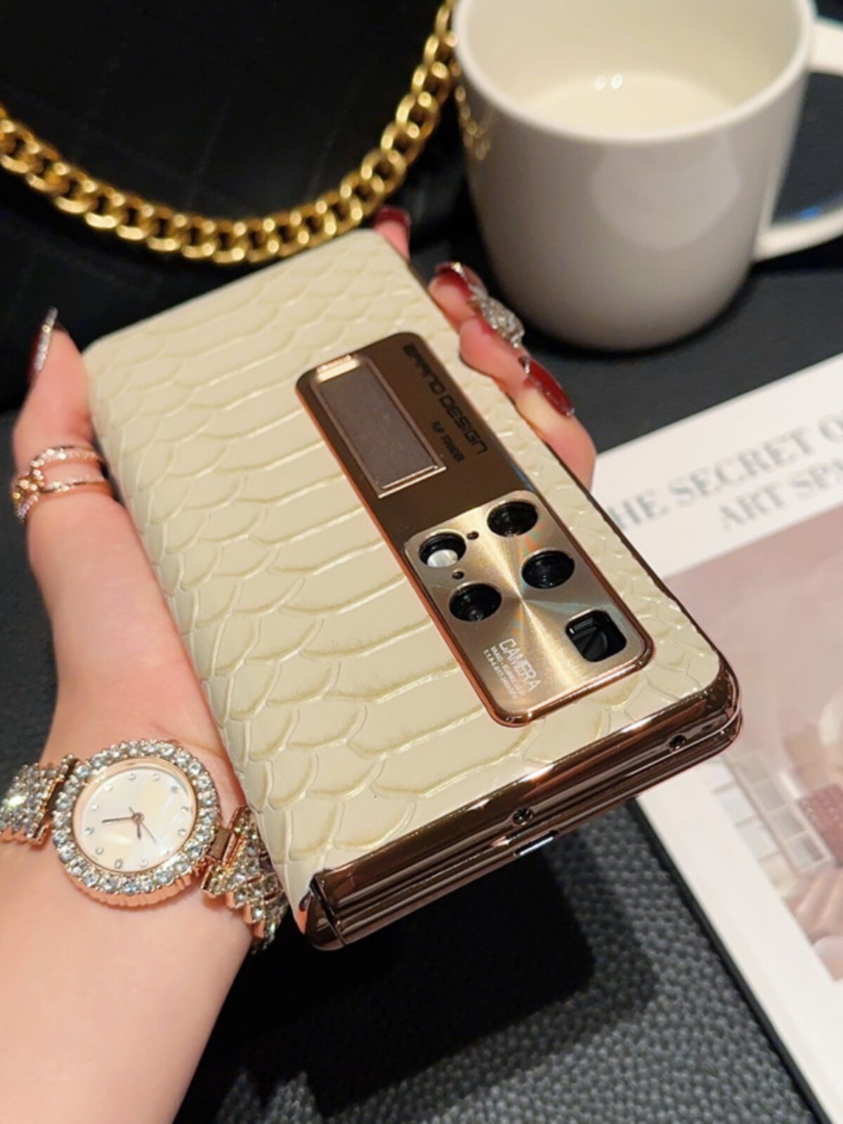 适用华为matex2折叠屏手机壳白色电镀x2手机套x2典藏版真皮中轴铰链壳