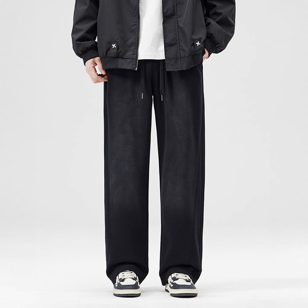 美式直筒休闲裤子男秋冬2024新款加绒宽松运动长裤重磅卫裤
