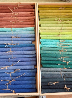 植物染小块面料薄棉布纯手工染色彩色系列布料刺绣发卡胸针面料