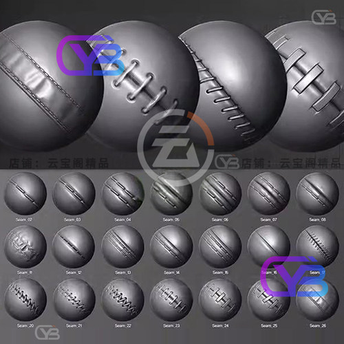 Zbrush35款缝线纹理笔刷 zb服装缝纫线迹 布料针脚 雕刻素材ZBP