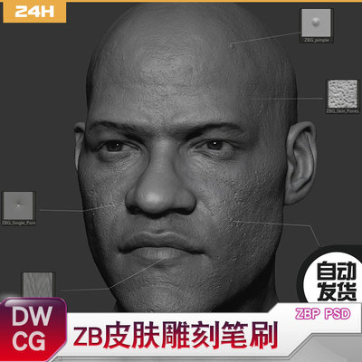 ZB皮肤雕刻笔刷ZBrush毛孔脸手皱纹疙瘩痣伤口疤痕Tile Alpha素材