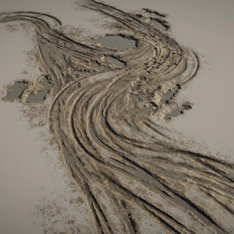 UE5虚幻5泥地黄泥土淤泥车轮轨迹泥地泥洼道路贴花3d模型含贴图