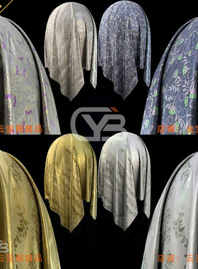 Substance Painter中国风丝绸布料智能材质球 SP传统面料花纹spsm