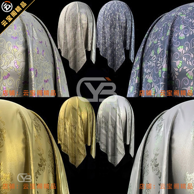 Substance Painter中国风丝绸布料智能材质球 SP传统面料花纹spsm