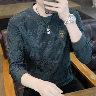 智快鱼男装潮牌卫衣秋季新款时尚圆领长袖打底衫轻奢休闲男士T恤