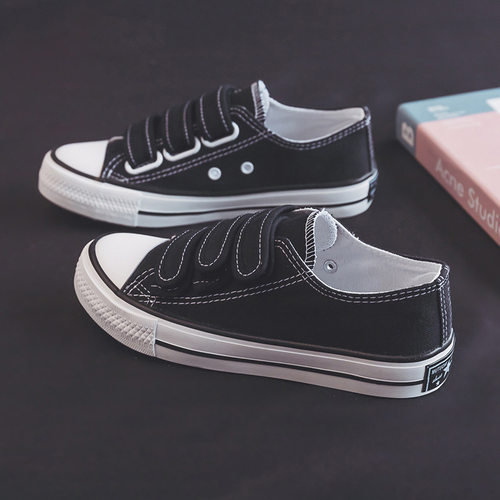 women's low top white shoes, adhesive buckle canvas shoes