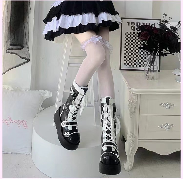 朋克厚底中筒靴女辣妹机车靴punk women high heel boots scooter