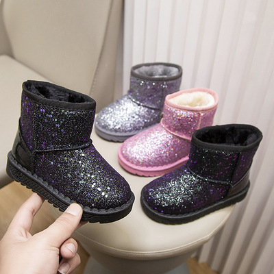 Children's snow boots winter shiny leather boys girls' boots