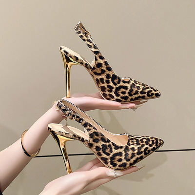 High heels, sandals, women's summer leopard print sandals