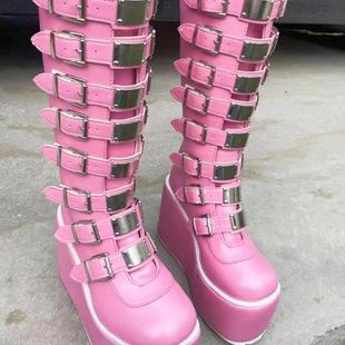 heel Demonia朋克摇滚个性 high women boots 辣妹厚底长筒靴punk