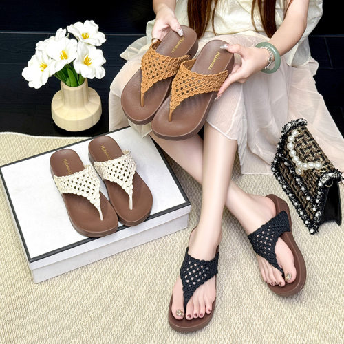 height increase~Women's flip flops, bohimi crochet slippers