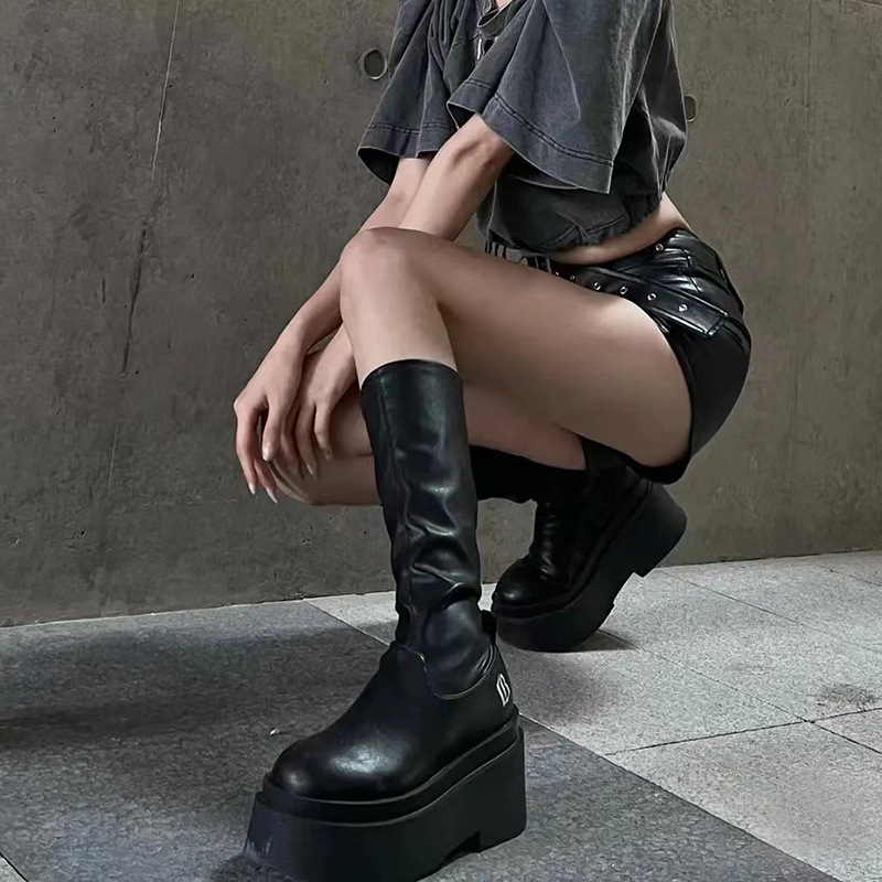 高筒瘦瘦靴辣妹厚底长筒靴punk women long boots platform boots