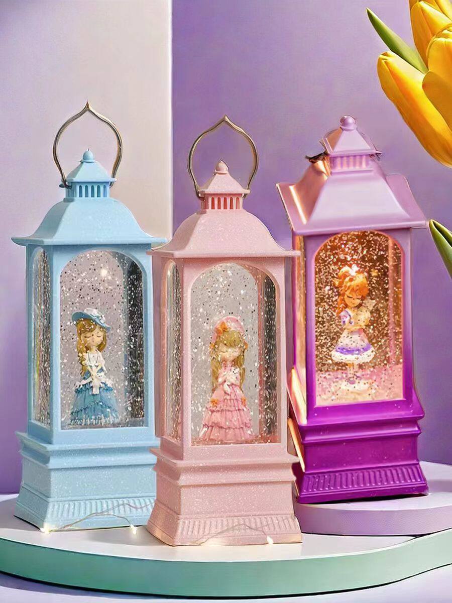 뮤직 박스 어린이 선물 회전하는 눈 장식품 귀여운 공주 수정 구슬 소녀를 위한 생일 선물 야간 조명