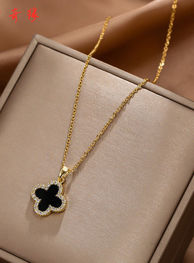 玫瑰金四叶草项链女小掉色锁骨链