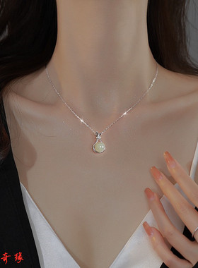 s999足银和田玉钱袋项链新款爆款国风新中式转运小众18K金锁骨链