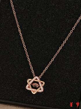 不掉色！18K玫瑰金色六芒星项链