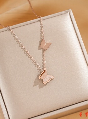 玫瑰金蝴蝶项链女轻奢小众设计高级感锁骨链送女友闺蜜生日礼物