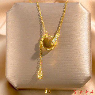 不掉色~18K金金色环环相扣流苏双环项链女日常百搭锁骨链ins颈链