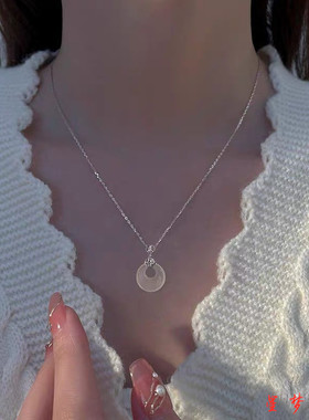 福气平安扣S999足银项链女纯银玉髓吊坠情人节礼物送妈妈老婆女友