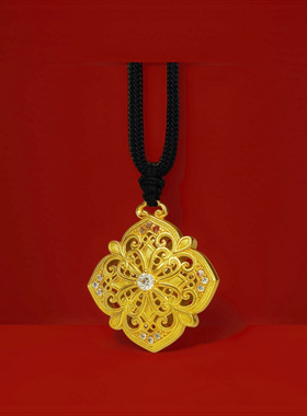火烧不掉色古法沙金点钻如意吊坠